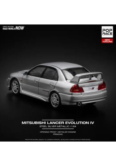 Pop Race Mitsubishi Lancer Evolution Iv Steel Silver Metallic 1:64 Diecast Model Araba Pr64-140 Gri