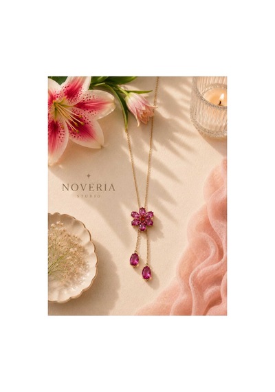 Bloom Collection Pembe Çiçekli Kolye Pembe Pembe