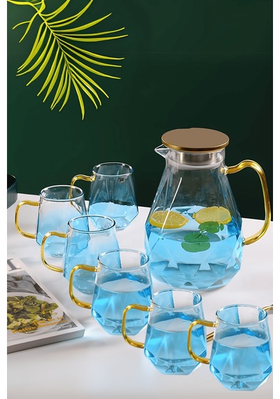 7 Parça Cam Meşrubat Takımı Süzgeçli Sürahi Ve Bardaklar 2 Litre Meşrubat Takımı