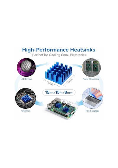 2 Adet - Pasif Chipset Soğutucu 15 15 8mm Alüminyum Soğutucu Mavi