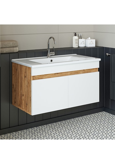 Roomart '' Lavabolu '' Atlantik-beyaz Mdf 85cm Banyo Alt Dolabı Atlantik Çam - Beyaz