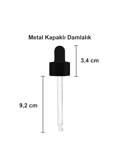 100 Ml Metal Kapaklı Damlalık Dropper Şişesi Serum 100 Cc Cam Şişe 6 Adet Siyah Kapak, Şeffaf Diğer