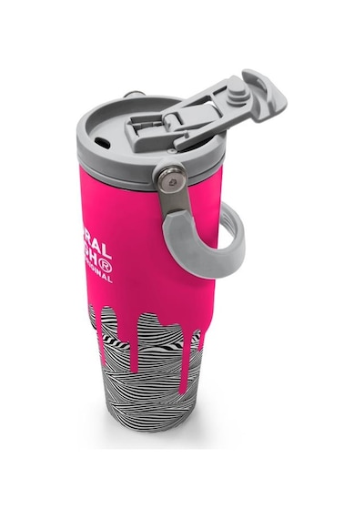 Coral High Kids Pembe Siyah Beyaz Desenli Pipetli Ve Direkt İçim Çelik Termos 900 Ml 38718 Çok Renkli