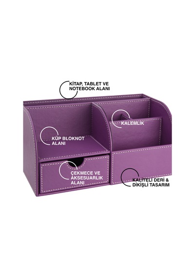 Masaüstü Düzenleyici,kalemlik,kumandalık,küpbloknotluk,tabletlik,kitaplık,6 Gözlü,çekmeceli,desktop Organizer,vegan,24,5 13 12 Lila