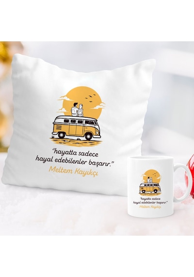Hayal Edebilenler Başarır İsme Özel Kupa Ve Yastık Set