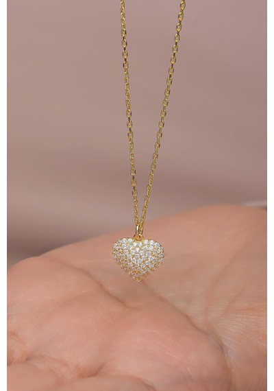 Nereze 925 Ayar Gümüş Gold Kaplama Zirkon Taşlı Minimal Kalp Kolye
