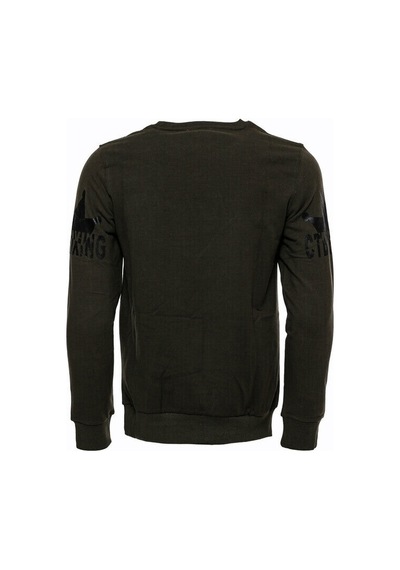 Yeşil Baskılı Taşlı Bisiklet Yaka Sweatshirt - Wessi Siyah
