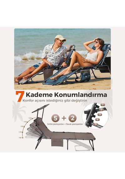 Kingcamp Magnolia B10 Plus Hands-free Premium 7 Kademeli Katlanır Şezlong Beige Bej