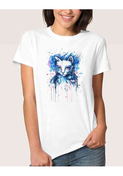 Watercolor Cat Kadın Beyaz Tshirt (534312007)