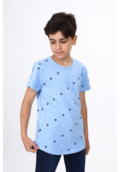 Toontoy Kids Toontoy Erkek Çocuk Dümen Ve Çapa Baskılı Tişört Mavi
