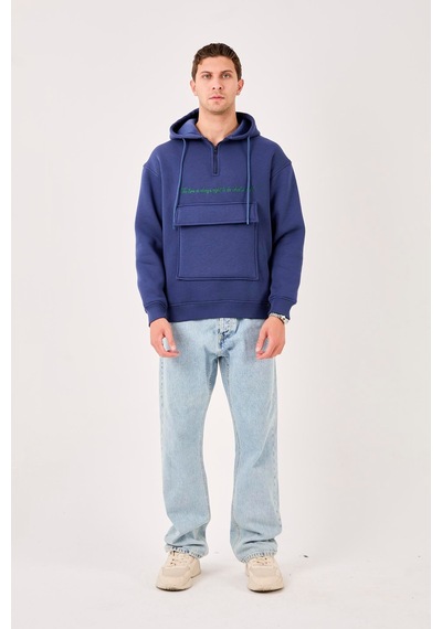 X-4005 Kapüşonlu Yarım Fermuarlı Sweat Lacivert