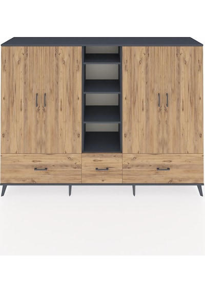 Hyperion Dolap 12 Raflı 3 Çekmeceli 4 Kapaklı 220x44x163 Antrasit Antrasit-çam