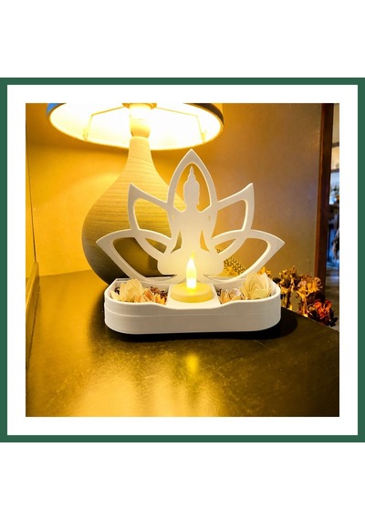 Bezos 3d Baskı Lotus Buda Mumluk - Dekoratif Tealight Mumluk-beyaz Bzs01
