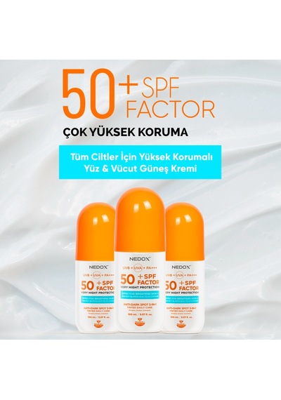 Nedox Leke Karşıtı Tüm Ciltler için Nemlendirici Güneş Kremi SPF 50+ 100 ML