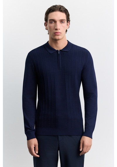Avva Erkek Lacivert Polo Yaka Fermuarlı Rayon Karışımlı Regular Fit Kazak A62y5022