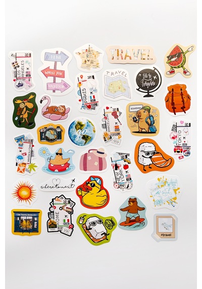 Tatil Ve Seyahat Temalı Sticker Paketi 30 Parça Su Geçirmez Travel Valiz Laptop Termos Telefon Etiket Seti Diğer