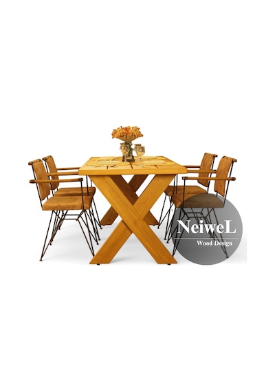 Neiwel Garden Aksa Doğal Ahşap Bahçe Yemek Masası-70-100 Açık Ceviz