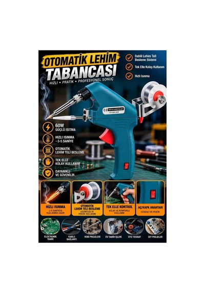 60w Otomatik Lehim Tabancası Lehim Teli Beslemeli Hızlı Isınan Tek Elle Kullanım Aç/kapa