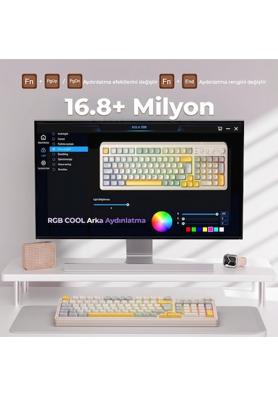 Aula S99 Retro Rgb Gaming 3 Modlu Bluetooth/2.4ghz/usb-c Kablosuz Makrolu Türkçe Q Klavye Sarı