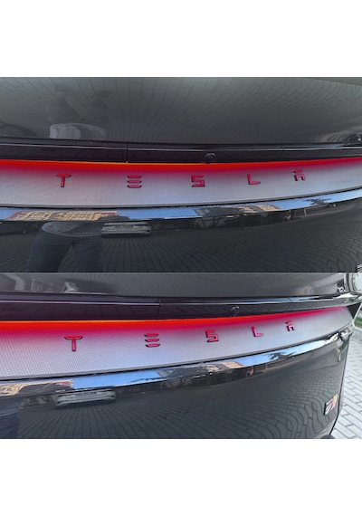 Tesla Model Y Uyumlu Arka Bagaj Logosu 3d Harf Seti - Kırmızı Silver Siyah Bagaj Etiketi