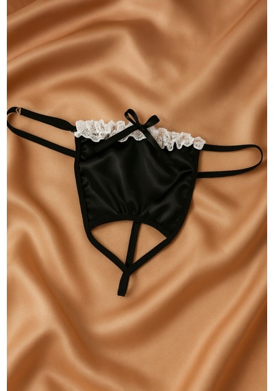 Nimselove Kadın Siyah Beyaz Fiyonk Detaylı Saten G-string Çok Renkli