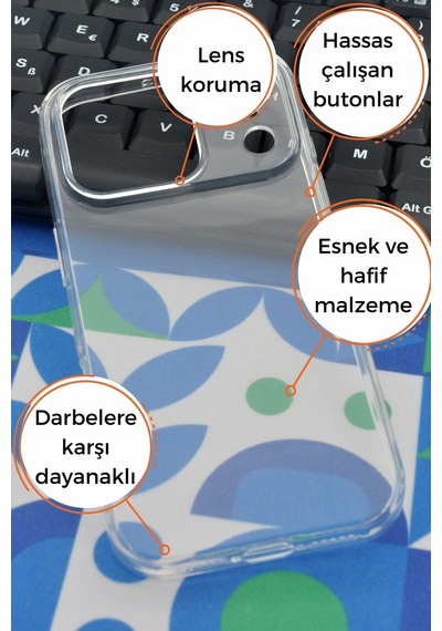 Apple Uyumlu iPhone 17 Pro Kredi Şeffaf Düz Kılıf Kamera Korumalı Şeffaf