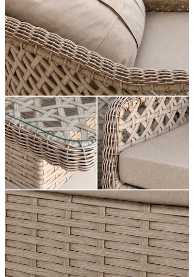 Niron Grand 3'lü Rattan Alüminyum Bahçe Oturma Grubu - Cappucino Temperli Cam Set 3+1+1+puf Diğer Niron Grand 3'lü Rattan Alüminyum Bahçe Oturma Grubu - Cappucino Temperli Cam Set 3+1+1+puf Diğer