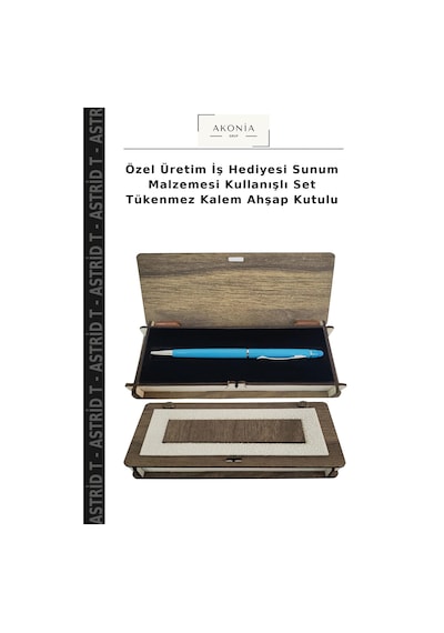 Özel Üretim İş Hediyesi Sunum Malzemesi Kullanışlı Set Tükenmez Kalem Ahşap Kutulu Çok Renkli