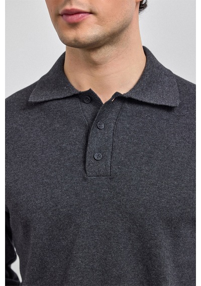 Back And Bond Antrasit Relaxed Fit Polo Yaka Triko Kazak