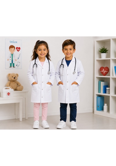 Lalvera Kız Erkek Cocuk Doktor Önlüğü, Laboratuvar Öğretmen Kıyafeti Kostümü - Çocuk Hemşire Önlük Beyaz