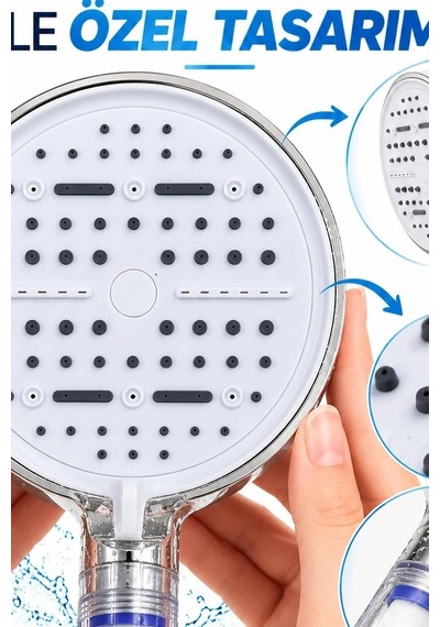 Filtreli Duş Başlığı 6 Modlu Geniş Panel Silikon Nozullu Banyo Duş Başlığı Beyaz Bx-316064 Diğer