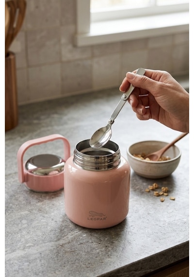 Cooker Leopar 900 Ml Kaşıklı Yemek Termosu Yk1517 Pembe
