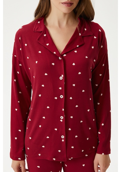Ritnice Kadın Sweety Extra Soft Bordo Kalpli Pijama Takımı Bordo