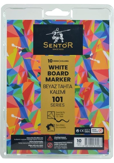 Sentor 10 Renk Beyaz Tahta Kalemi Seti Çok Renkli