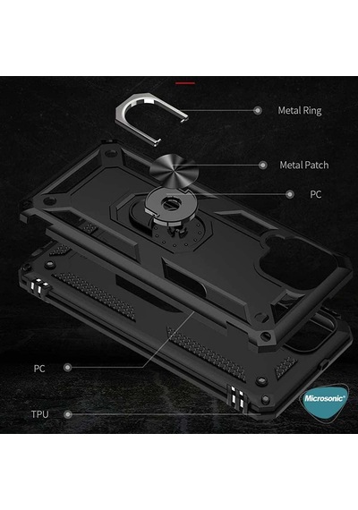Samsung Galaxy M33 İçin Kılıf Military Ring Holder Siyah Galaxy M33 İle Uyumlu Kılıf - Siyah