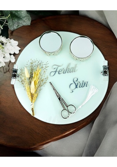 Cherish Gümüş Beyaz Söz Nişan Tepsisi Krem Krem