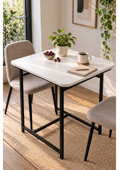 Sulorahome Beyaz Suntalam Mutfak Masası Metal Ayaklı 72x52 Cm
