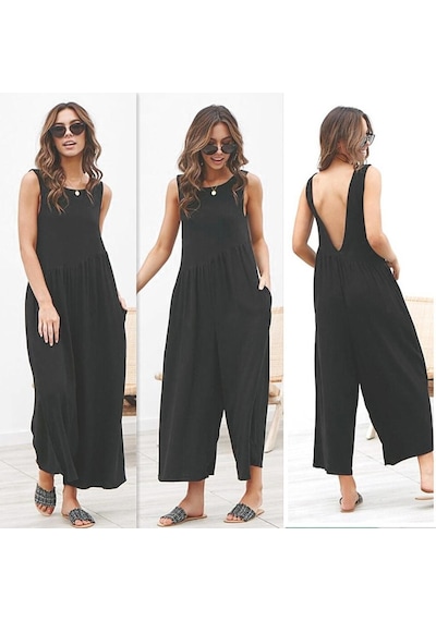 Barbora Keten Yazlık Günlük Sırt Dekolteli Salaş Kadın Tulum Ln212siyah6 001