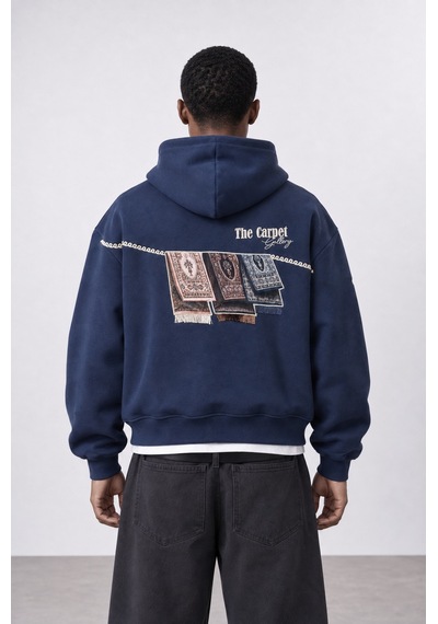 Respire Erkek Carpet Patch Detaylı Oversize Hoodie Lacivert