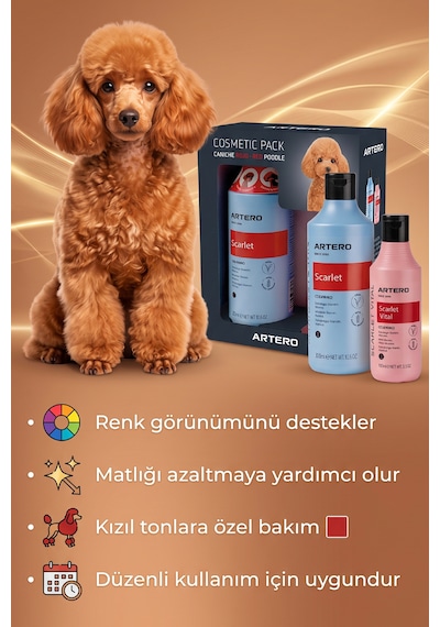 Artero Kızıl Poodle Köpekler İçin Renk Canlandırıcı Ve Yoğunlaştırıcı Profesyonel Şampuan Seti