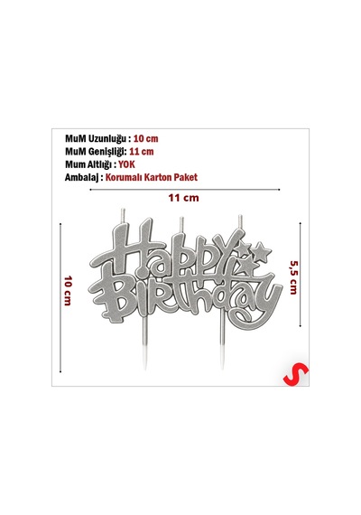 Happy Birthday Doğum Günü Pasta Mumu, 11 Cm - Gümüş