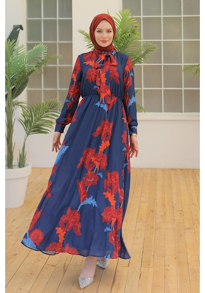 Armine Trend Desenli Elbise Lacivert 23yt905-lacivert Lacivert