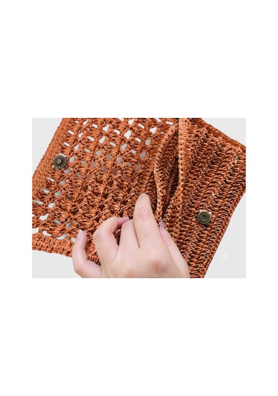 Myzumax El Örmesi Kadın Kağıt İp Portföy Çanta - 2 Bölmeli Mıknatıslı Bilek Askılı Bohem Clutch Tarçın
