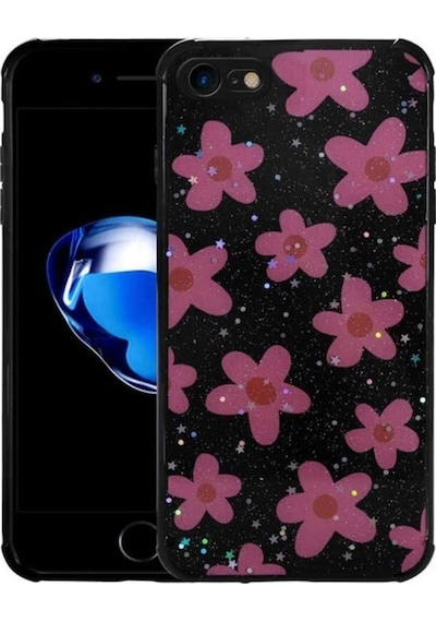 Apple Uyumlu iPhone Se 2022 Kılıf Simli Desenli Kamera Korumalı Parlak Zore Popy Kapak Çiçek
