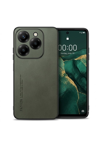 Tekno Tecno Spark 20 Kj5n Uyumlu Parmak İzi Bırakmaz Deri Görünümlü Silikon Kılıf Kamera Korumalı Gri