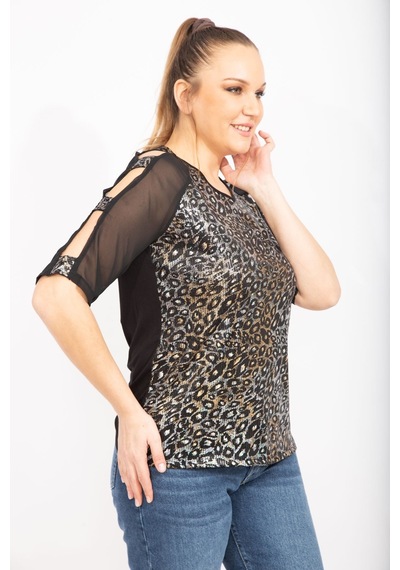 Şans Kadın Siyah Kolları Şifon Detaylı Bluz 65n35468-siyah Siyah