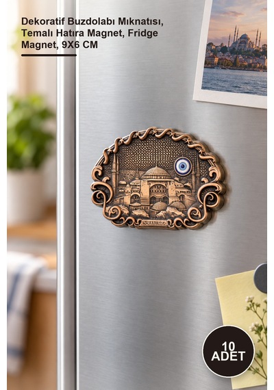 10 Adet İstanbul Yöresel Metal Magnet Dekoratif Buzdolabı Mıknatısı, Temalı Hatıra Magnet, Fridge Magnet, 9x6 Cm