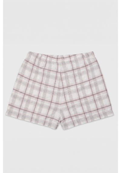 Markapia Kadın %100 Pamuk Ekose Desenli Bağcıklı Pijama Şort Pembe