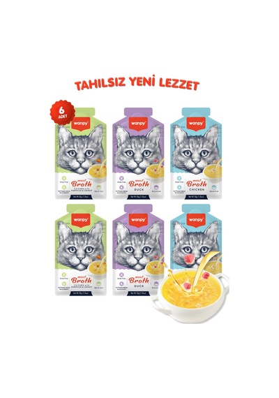 Karışık Aromalı Tahılsız Kedi Çorbası 50gr X 6 Adet Sıvı Kedi Ödülü 3 Çeşit