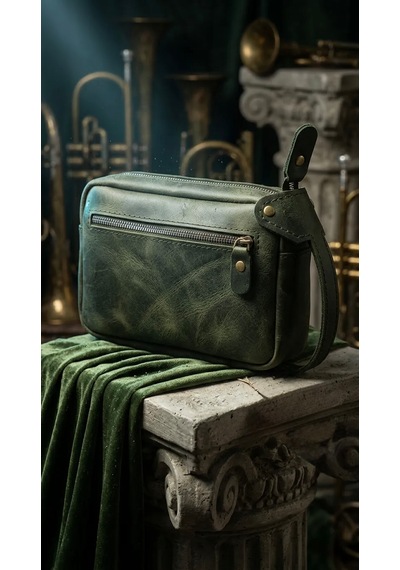 Natayleather %100 Hakiki Deri Erkek El Çantası Elde Taşımalı Portföyü Ve Kasatipi Çanta 20x15 Cm Yeşil